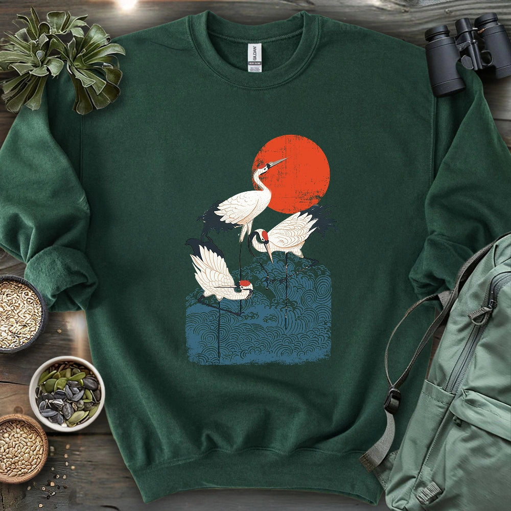 Crimson Sun Cranes Sweatshirt