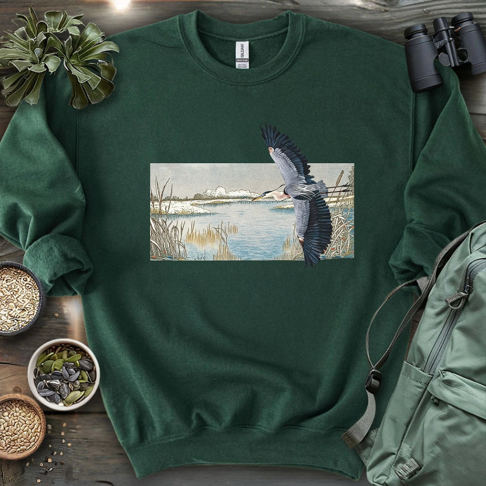 Heron Flying Over Marsh Sweatshirt