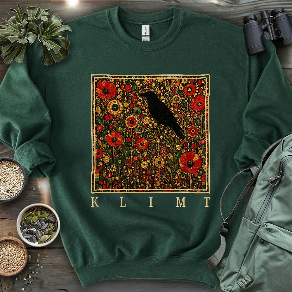 Klimt Raven In Flower Field Sweatshirt