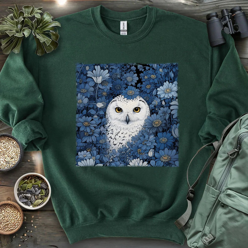 Snowy Owl In Flower Field Sweatshirt
