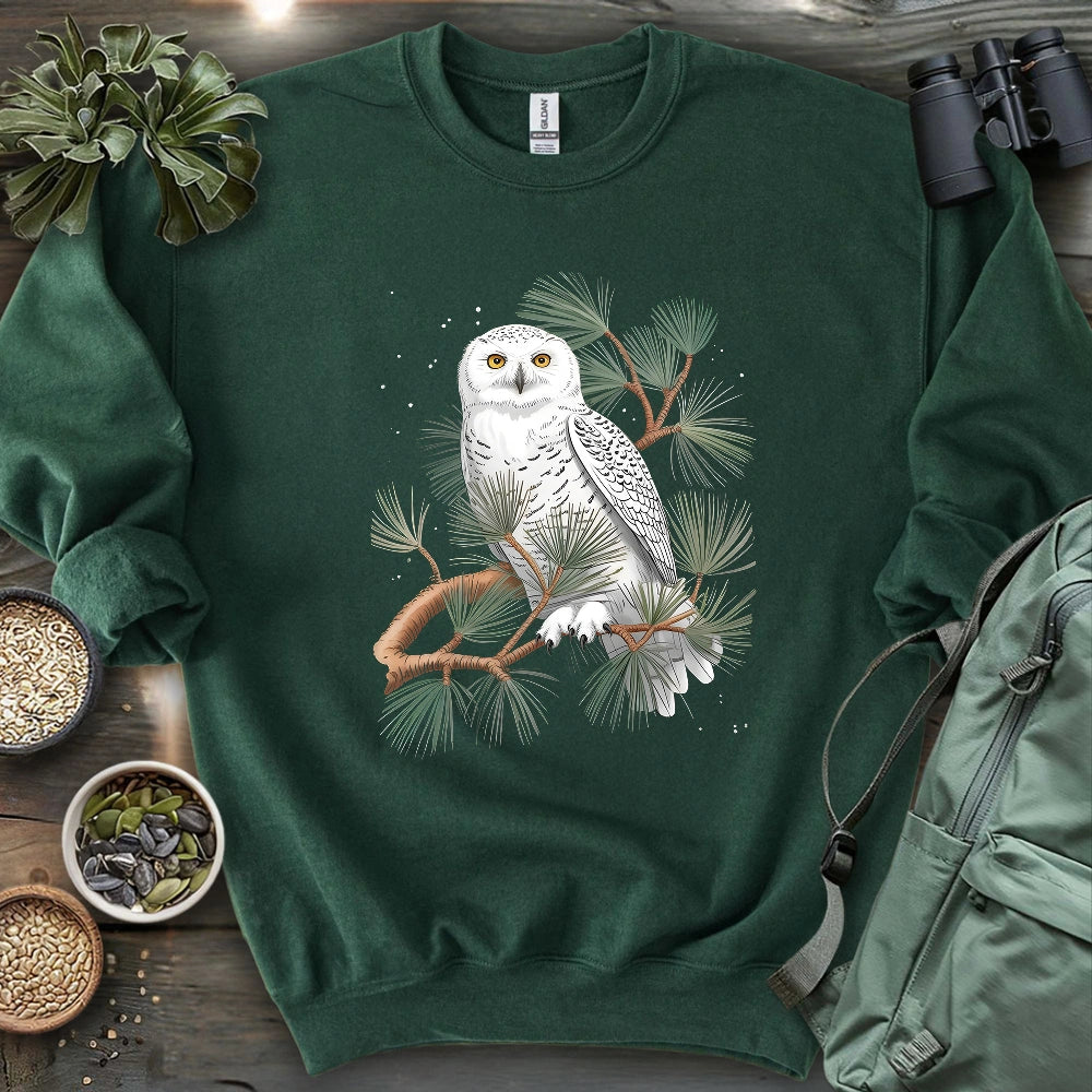 Snowy Owl On Coniferous Tree Sweatshirt