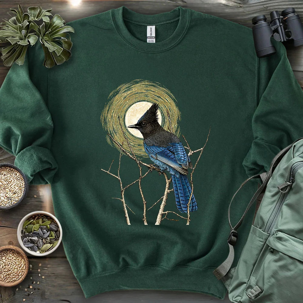 Steller's Jay Under Forest Moonlight Sweatshirt