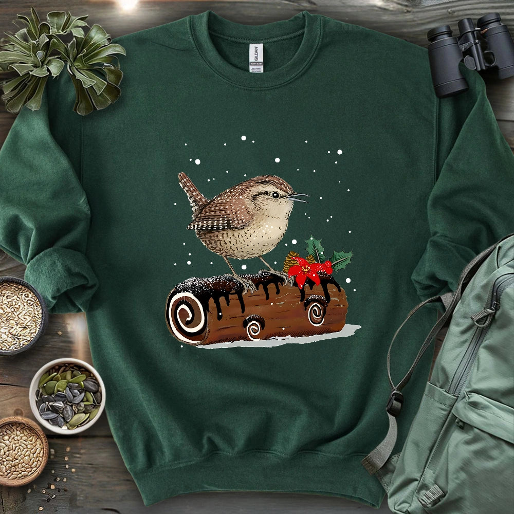 Winter Wren On Yule Log Sweatshirt