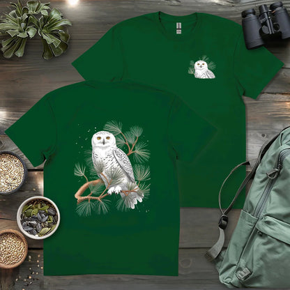 Snowy Owl On Coniferous Tree 2 Side T-shirt