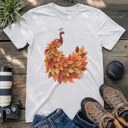 Red Leaves Peacock T-shirt