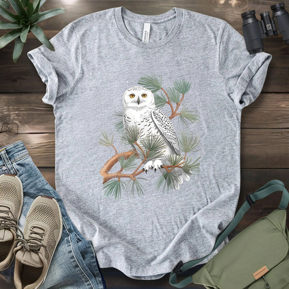 Snowy Owl On Coniferous Tree T-shirt