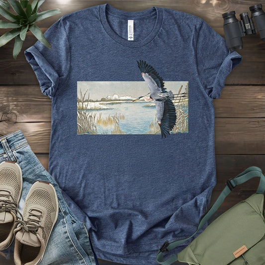Heron Flying Over Marsh T-shirt