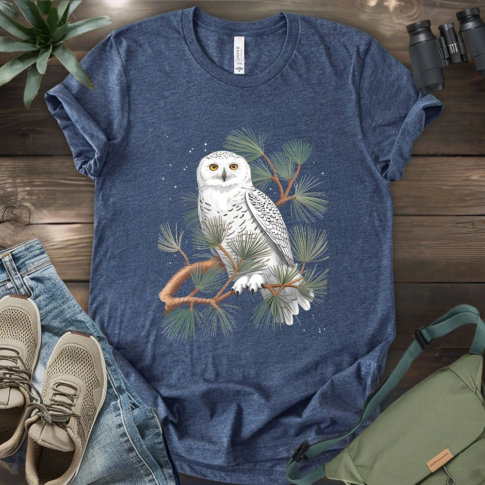 Snowy Owl On Coniferous Tree T-shirt