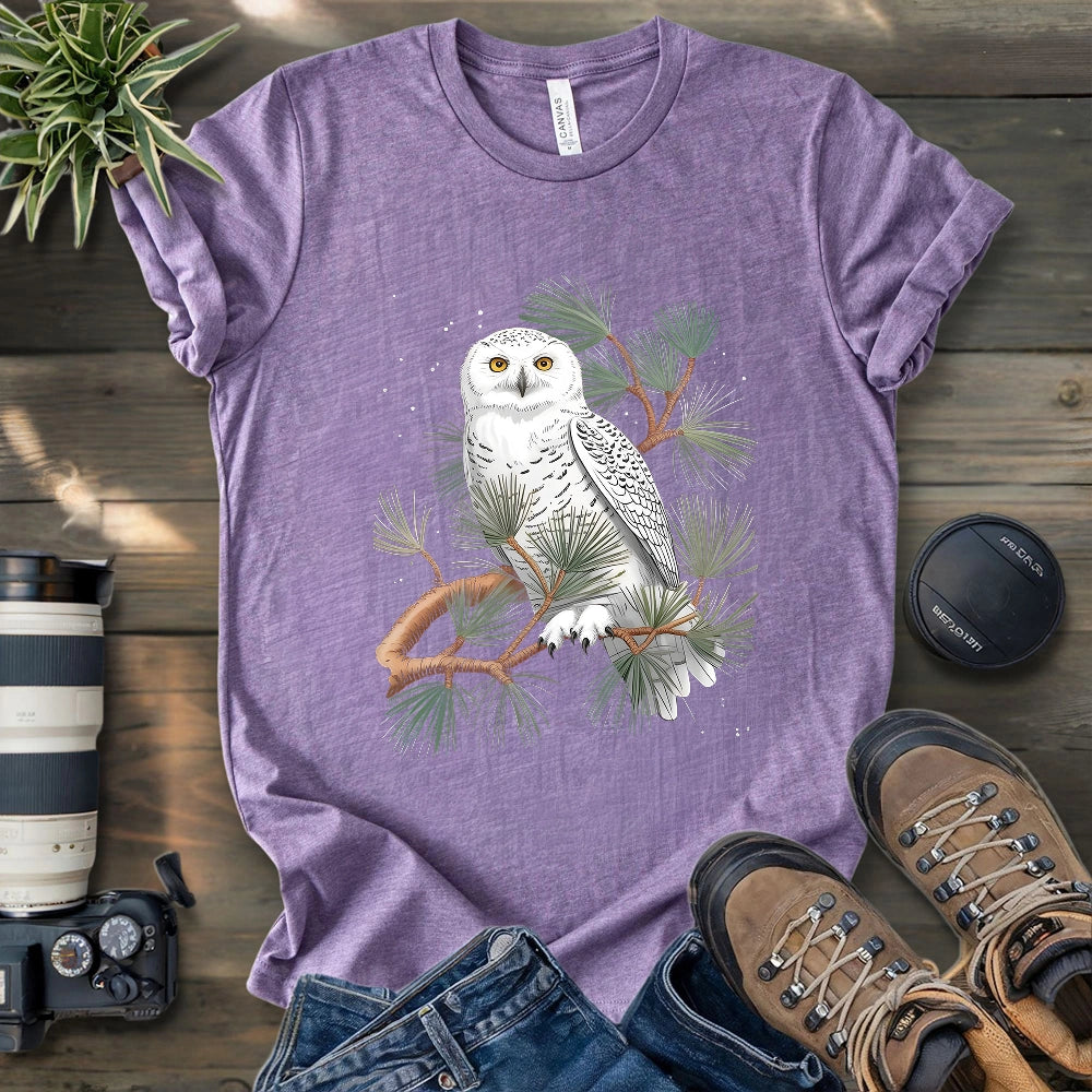Snowy Owl On Coniferous Tree T-shirt