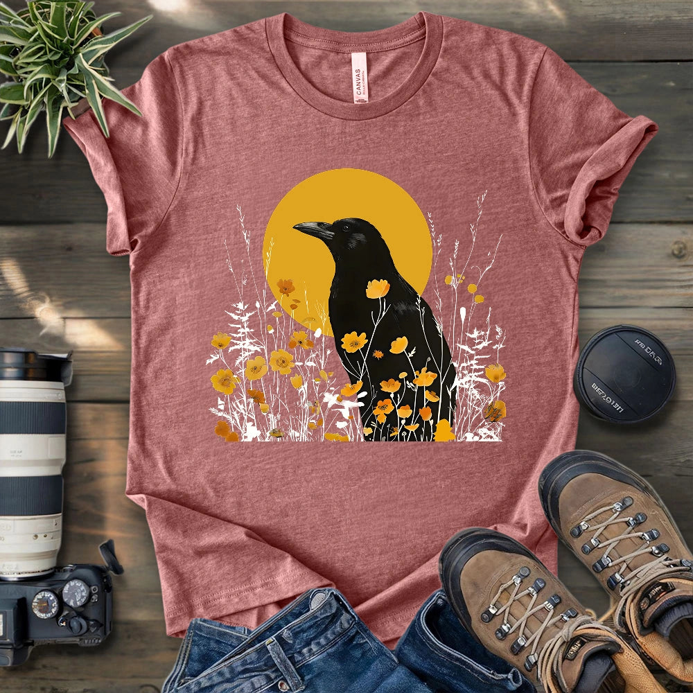 American Crow With Poppies T-shirt