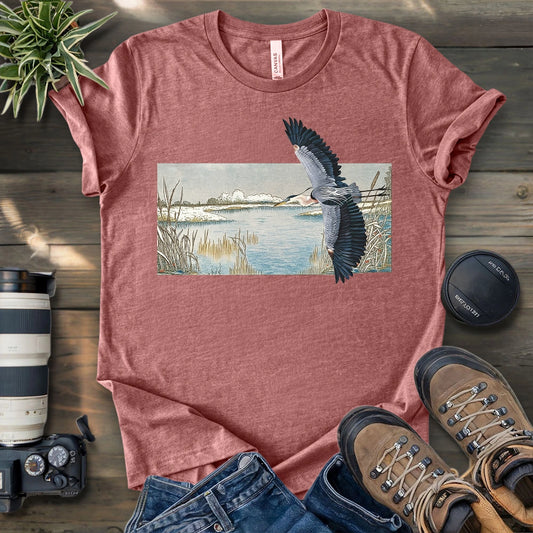 Heron Flying Over Marsh T-shirt