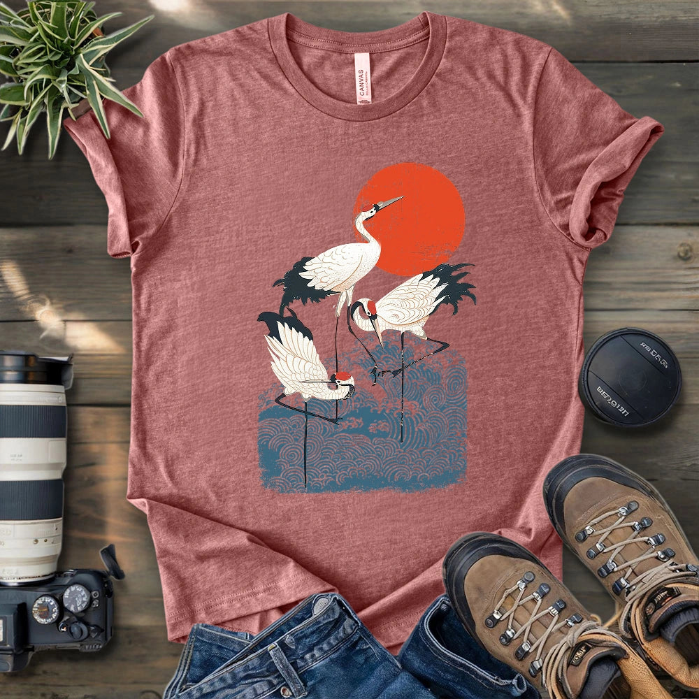 Crimson Sun Cranes T-shirt