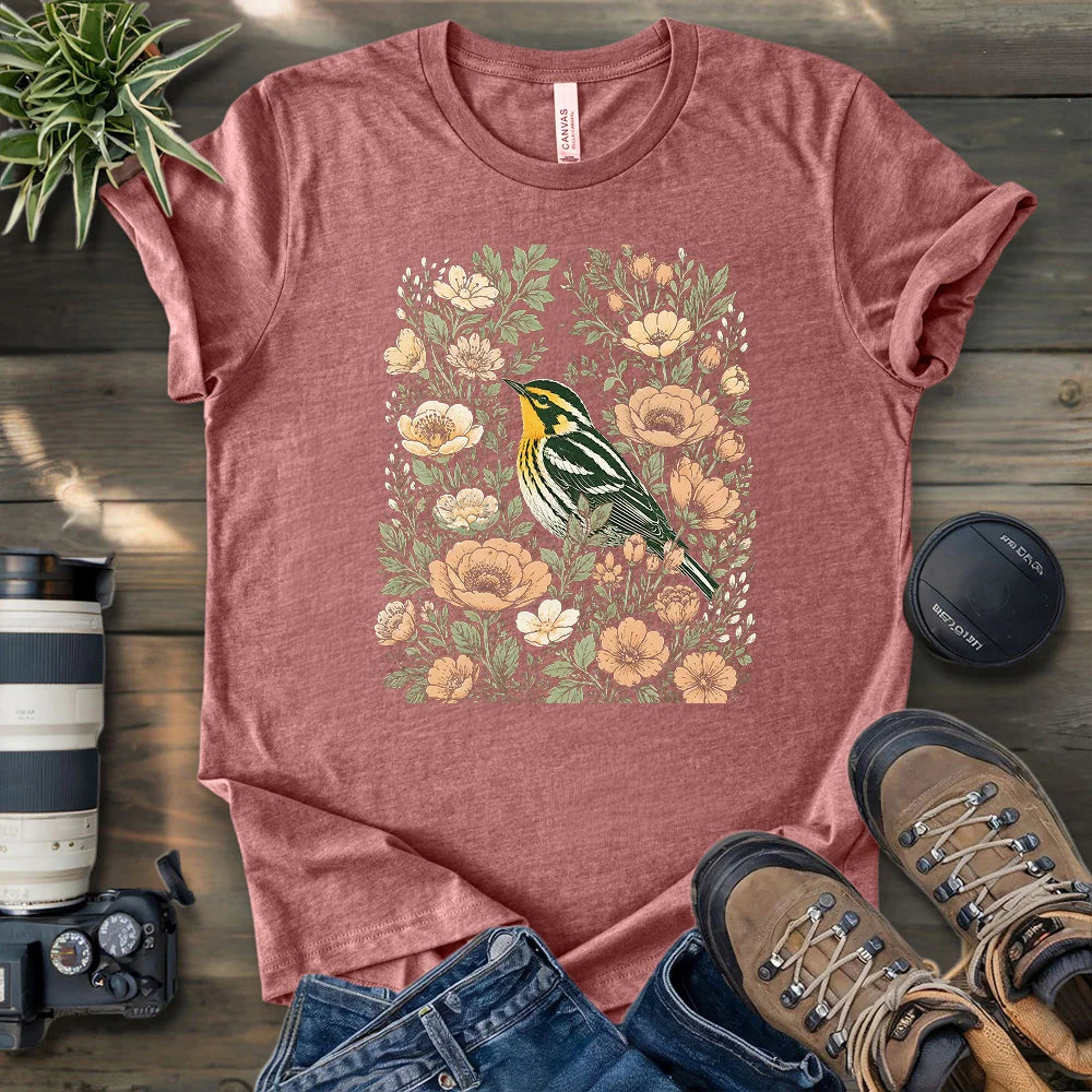 Floral Blackburnian Warbler T-shirt