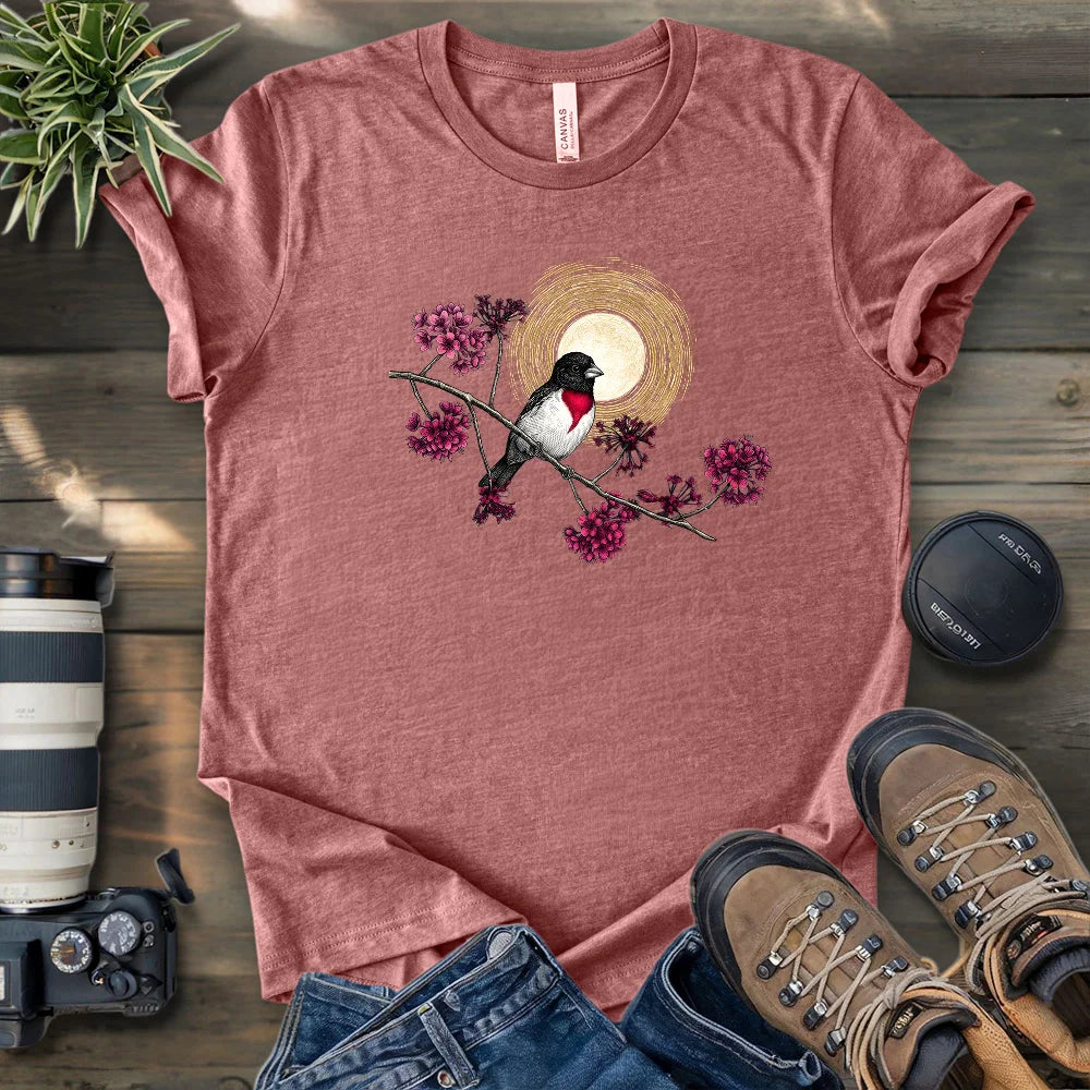 Grosbeak Under Forest's Moonlight T-shirt