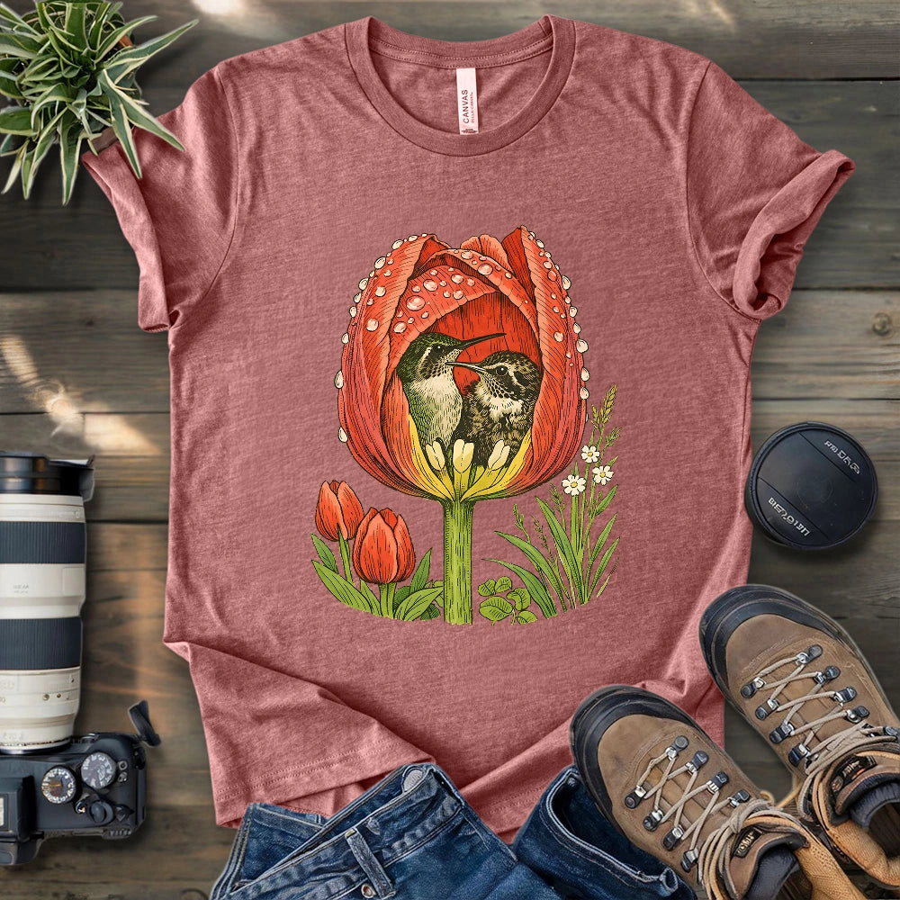 Hummingbirds In A Tulip T-shirt