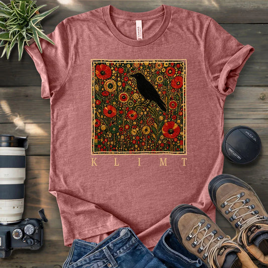 Klimt Raven In Flower Field T-shirt
