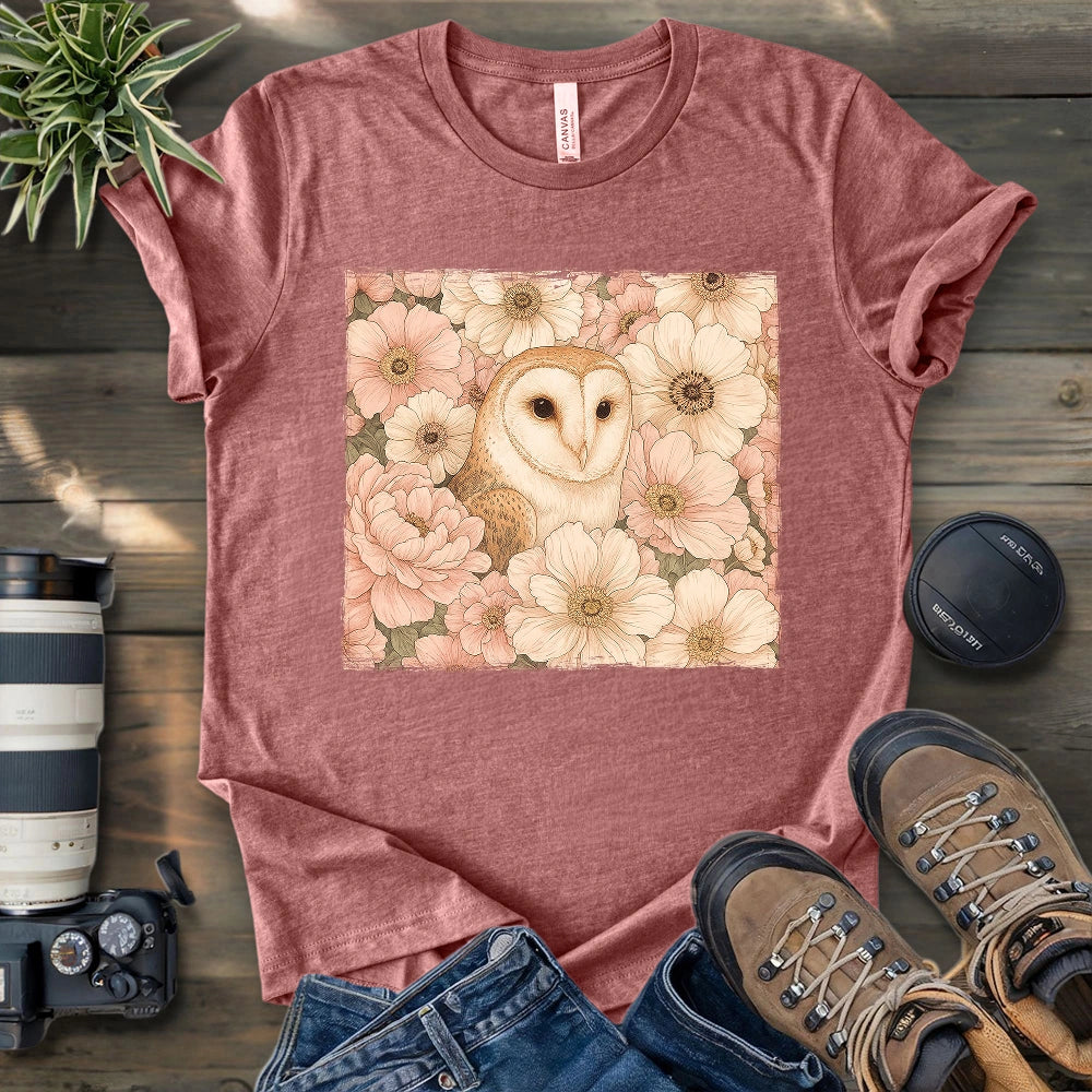 Owl In Flower Field T-shirt