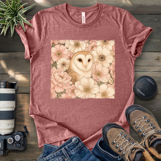 Owl In Flower Field T-shirt