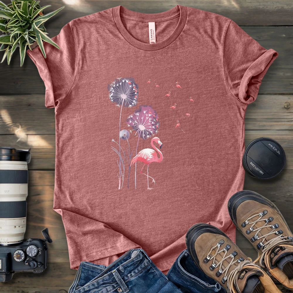 Pink Flamingo Dandelion T-shirt