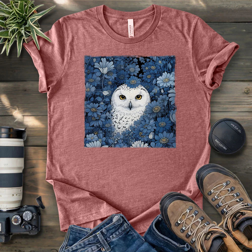 Snowy Owl In Flower Field T-shirt