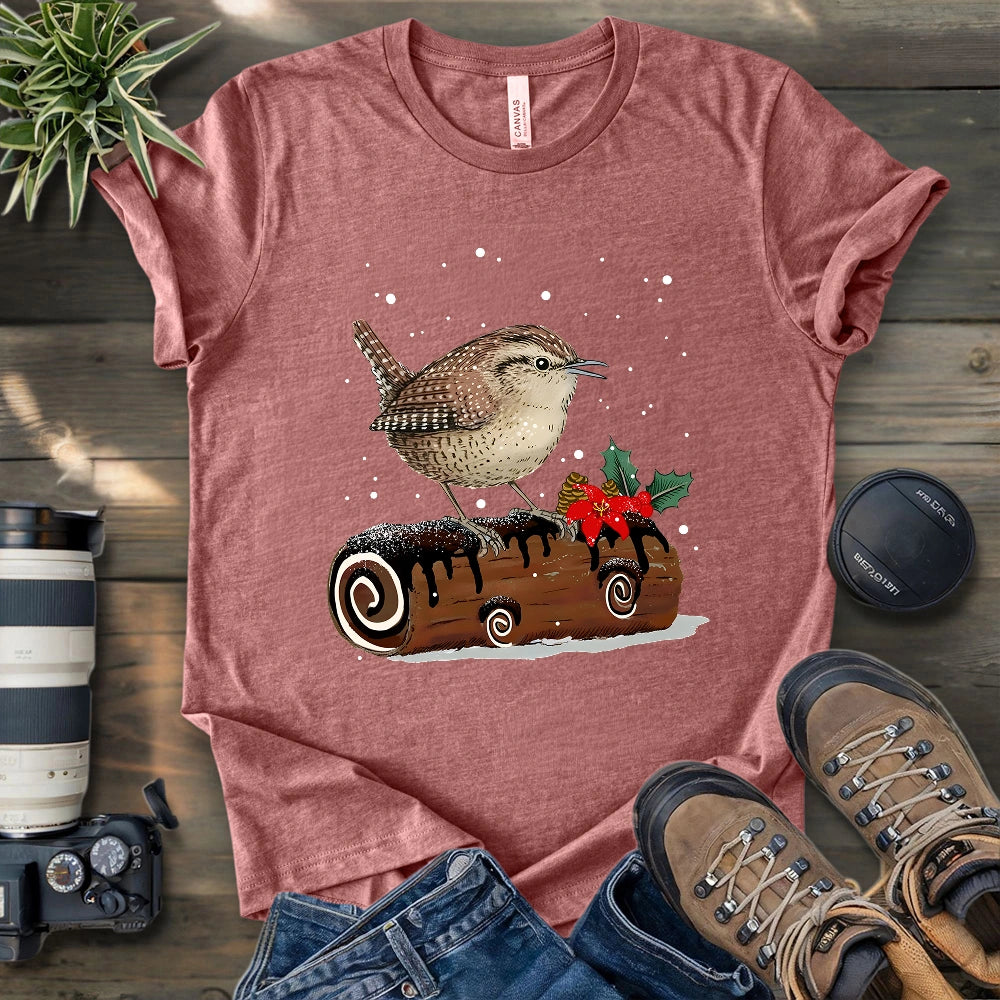 Winter Wren On Yule Log T-shirt