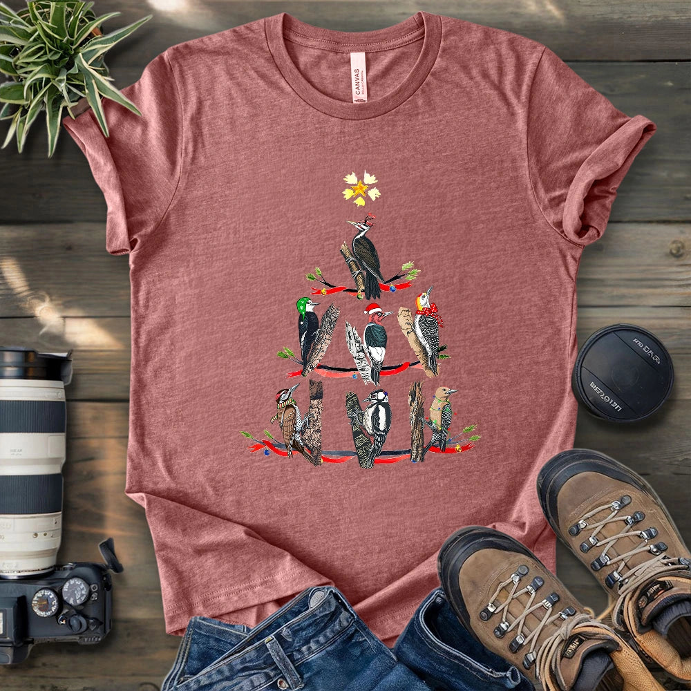 Woodpecker Christmas Tree T-shirt