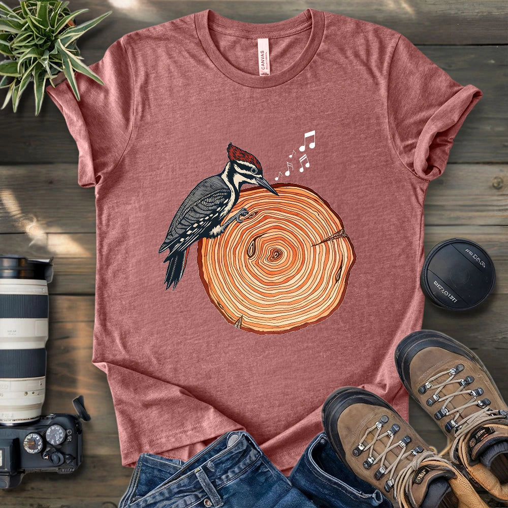 Woodpecker Playing Vinyl T-shirt