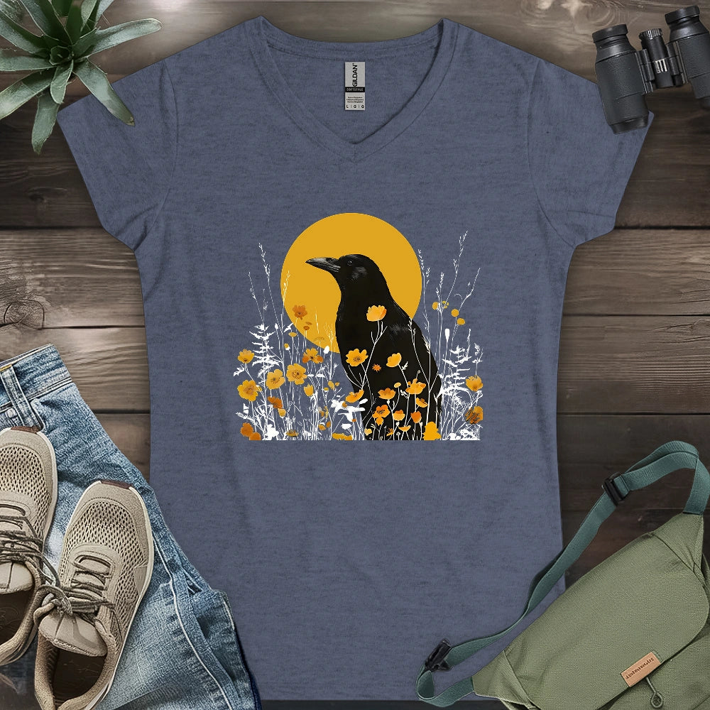 American Crow With Poppies Lady V-neck