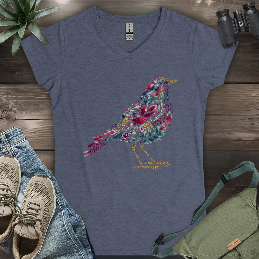 Bird Made By Leaves Lady V-neck