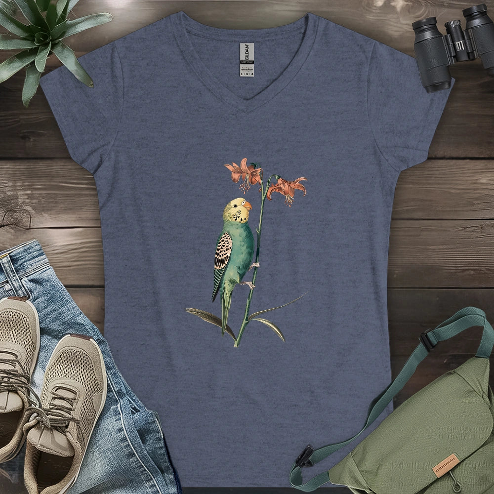 Budgerigar And Lily Lady V-neck