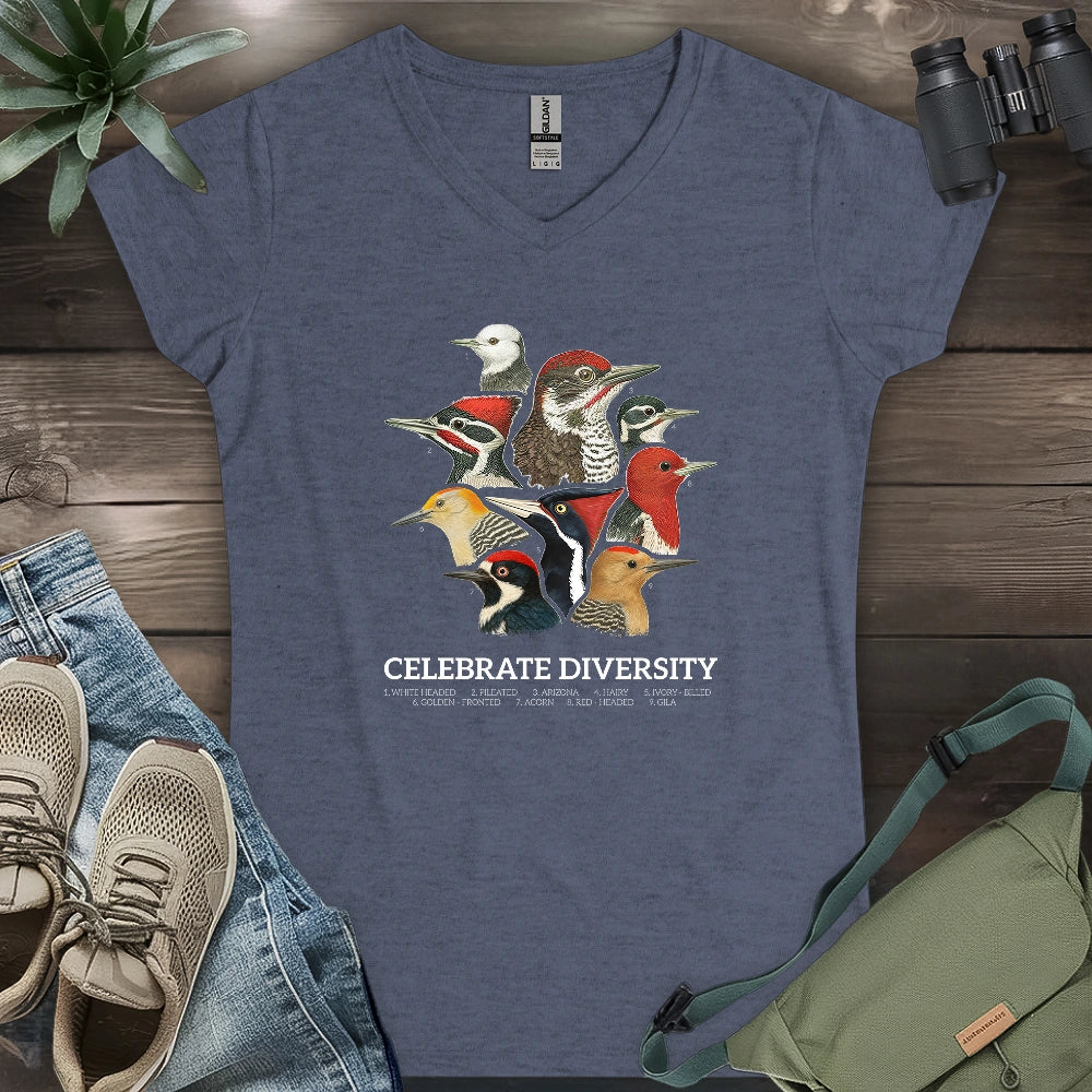 Celebrate Diversity Of Woodpecker Lady V-neck