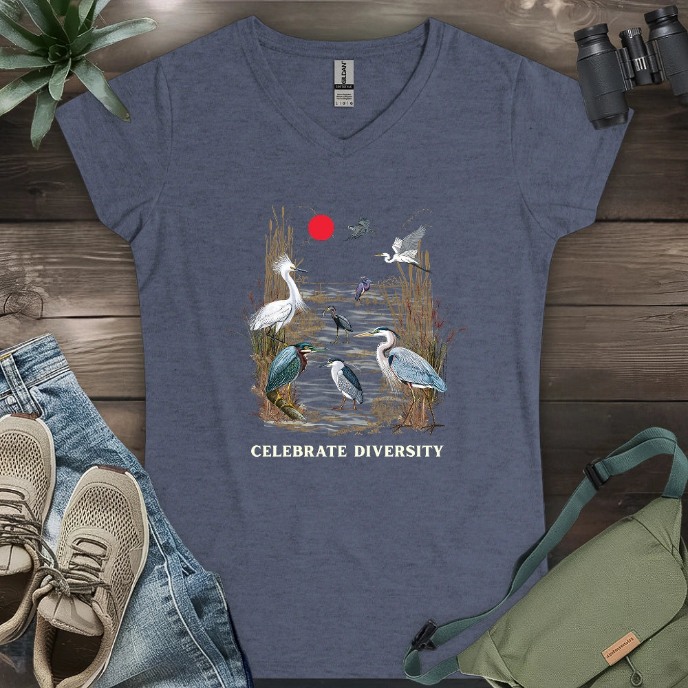 Celebrate Heron Diversity Lady V-neck