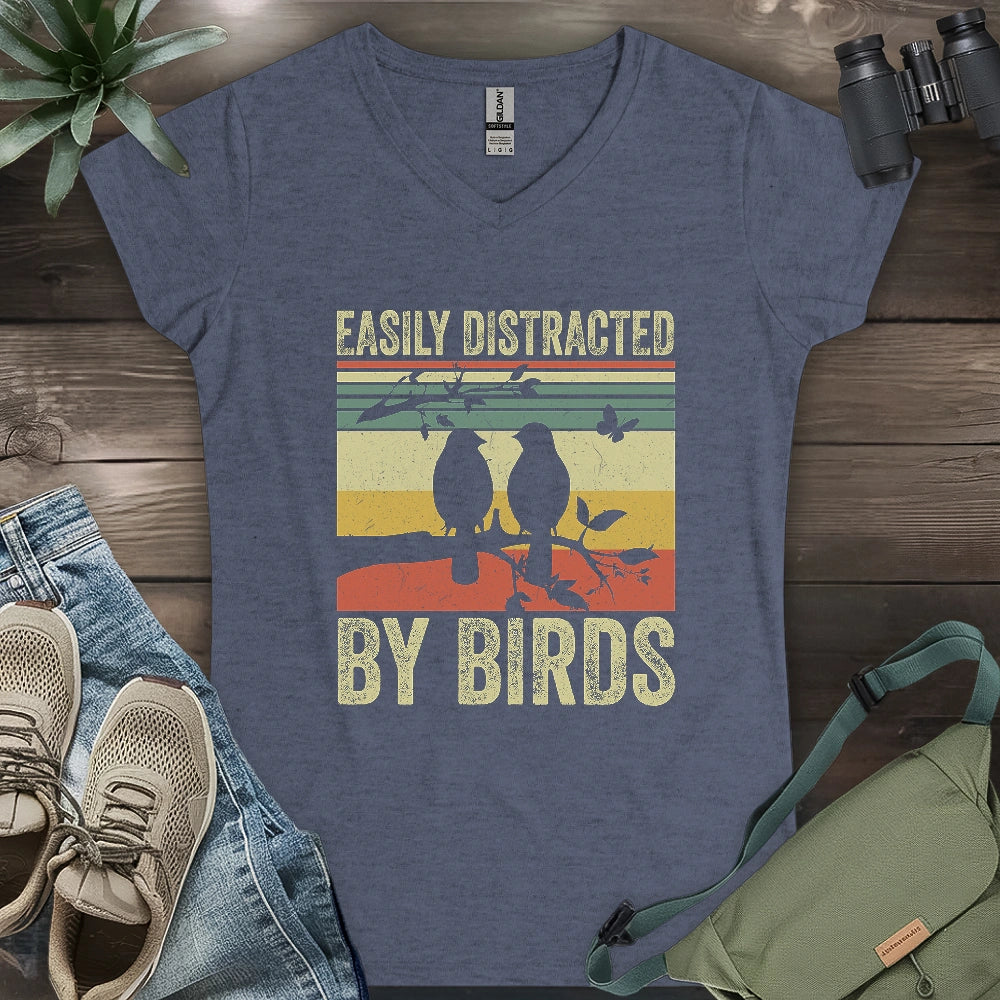 Easily Distracted By Bird Lady V-neck