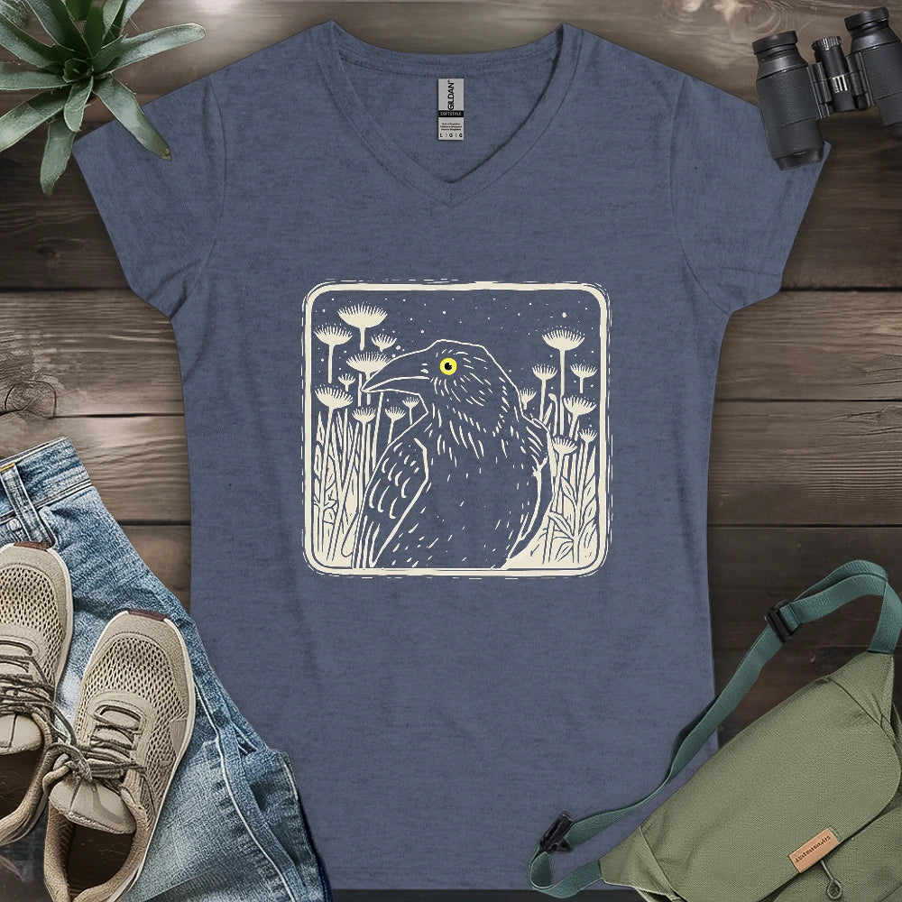 Floral Crow Silhouette Lady V-neck