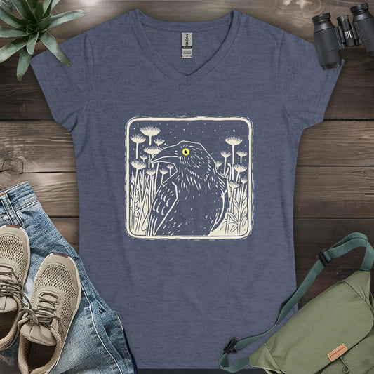 Floral Crow Silhouette Lady V-neck