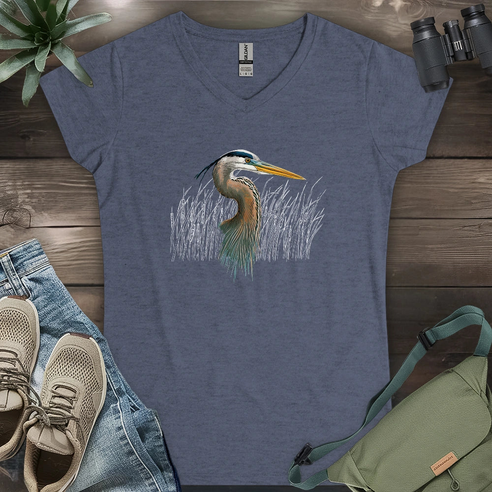 Great Blue Heron Lady V-neck