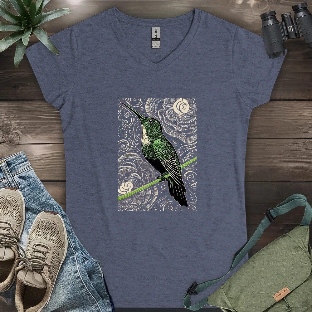 Green Hummingbird Lady V-neck