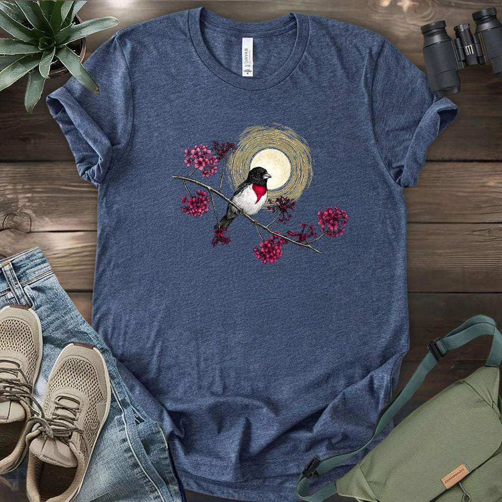 Grosbeak Under Forest's Moonlight T-shirt