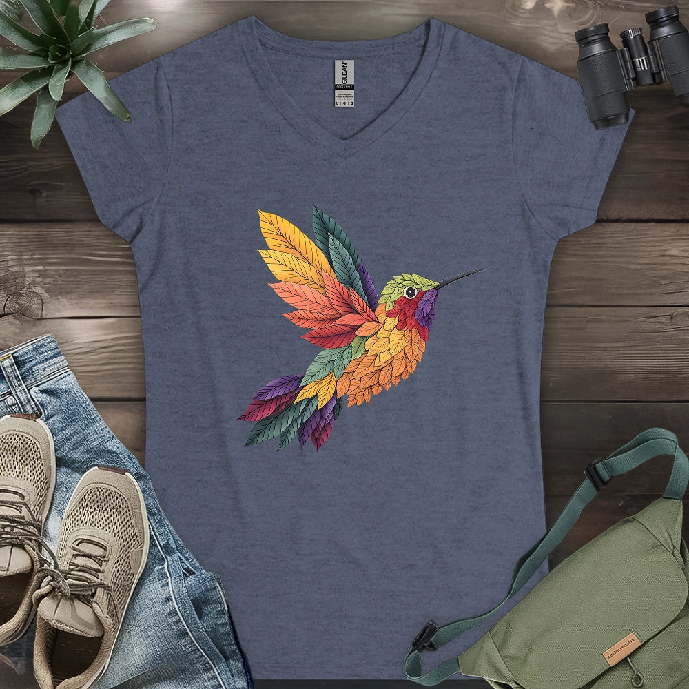 Hummingbird Made By Leaves Lady V-neck