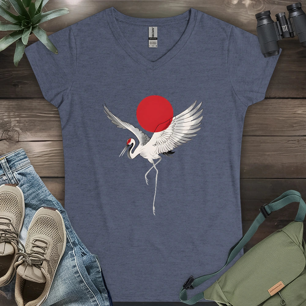 Japan Sun Crane Lady V-neck