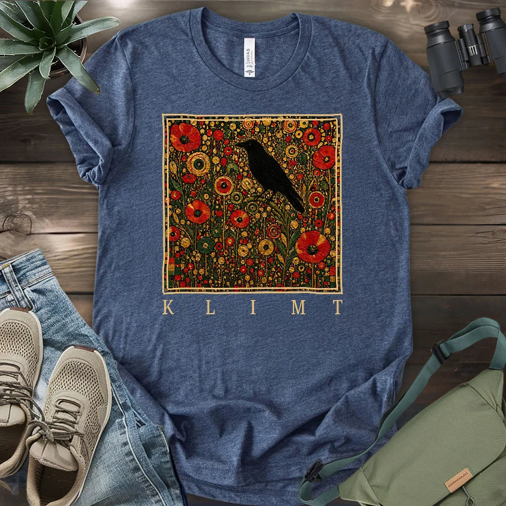Klimt Raven In Flower Field T-shirt