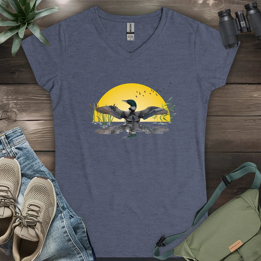 Loon Dance At Dawn Lady V-neck