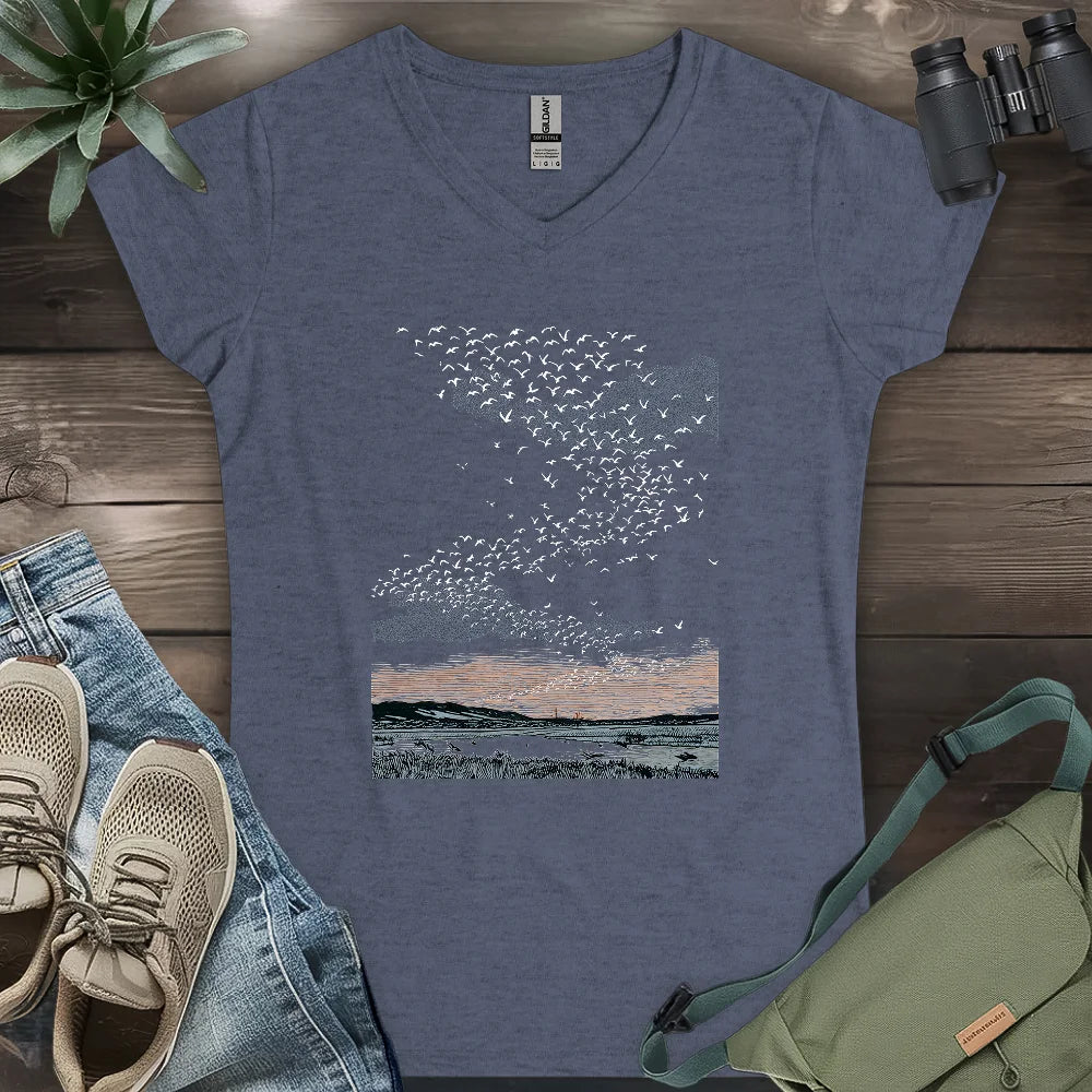 Migrating Wild Ducks Lady V-neck