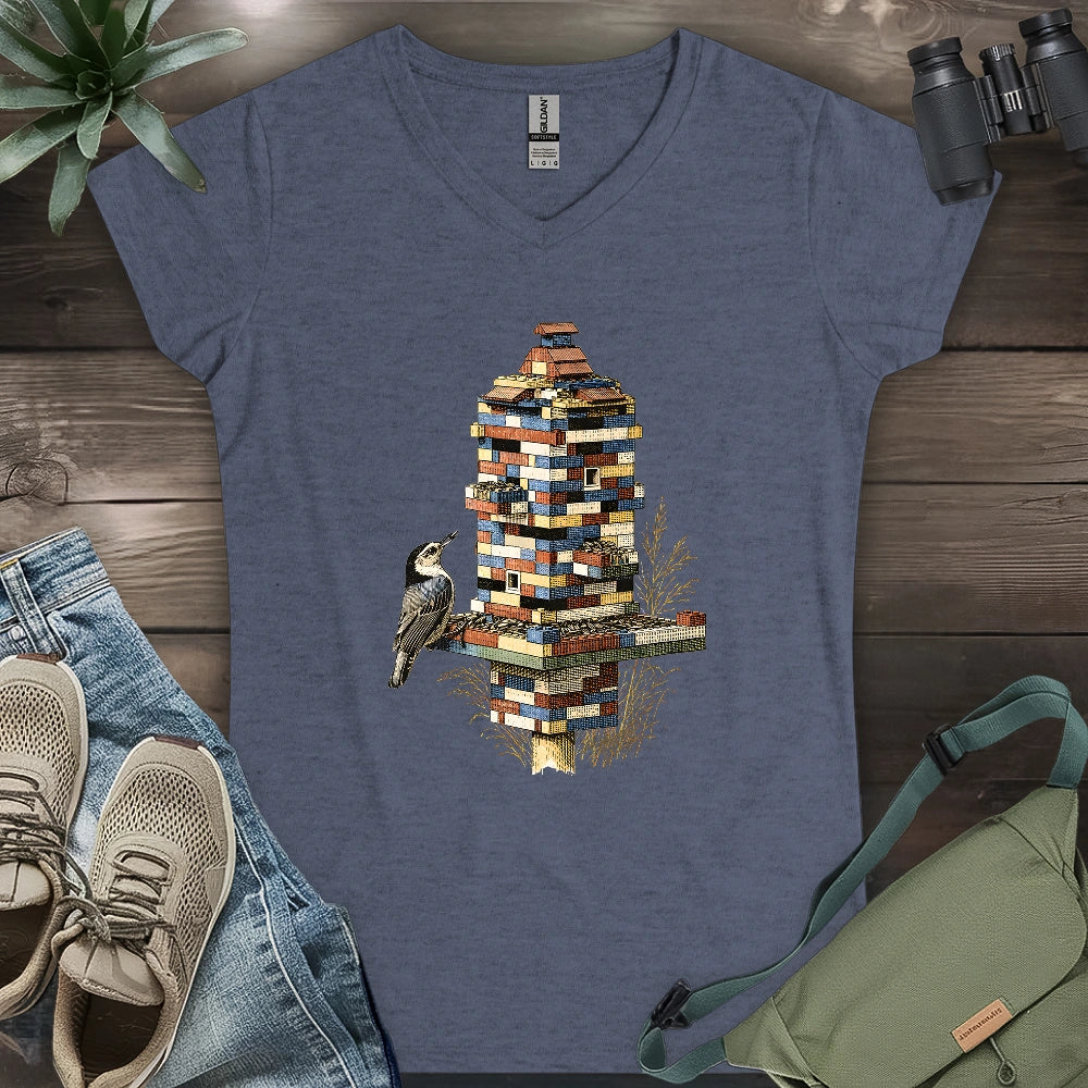 Nuthatch Playing Lego Lady V-neck