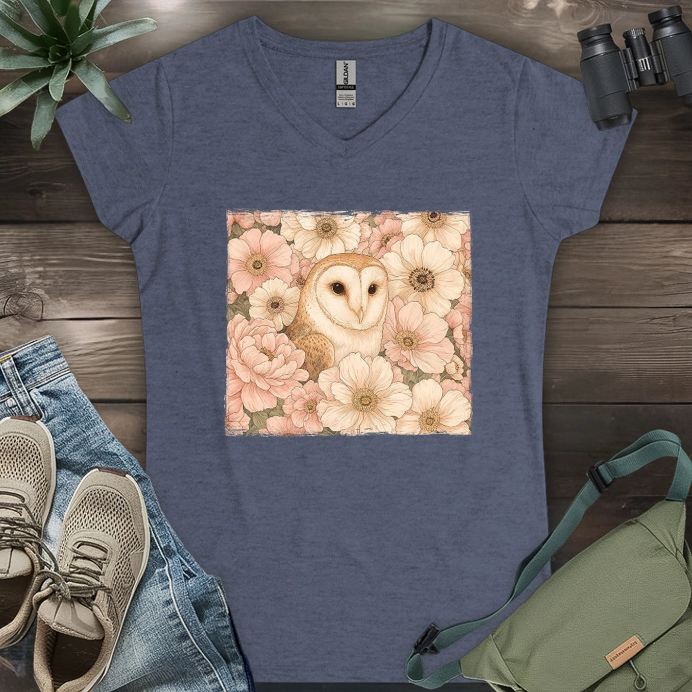 Owl In Flower Field Lady V-neck