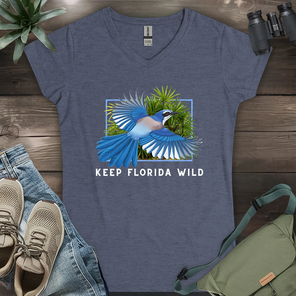 Protect Florida Scrub Jay Lady V-neck