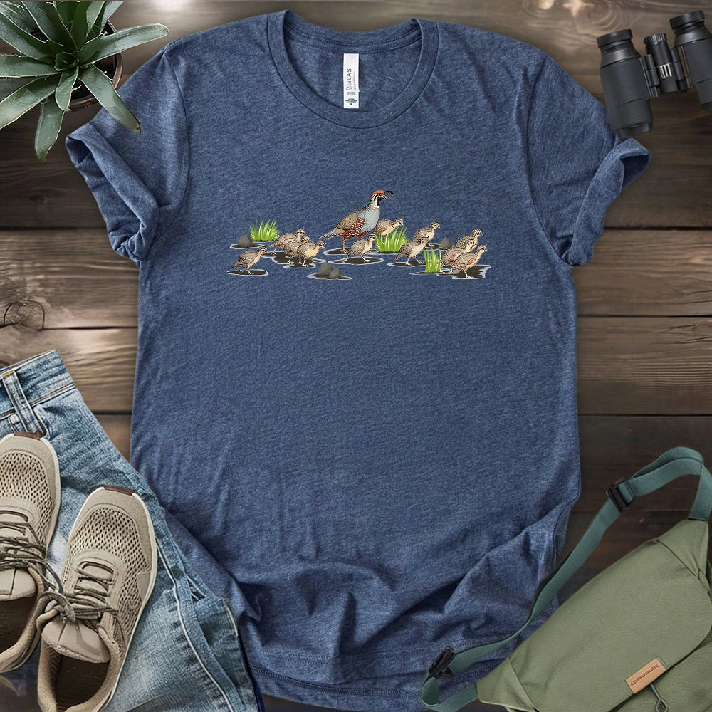Quail Family Crossing The Road T-shirt