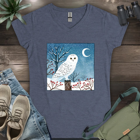 Snowy Owl at Midnight Lady V-neck