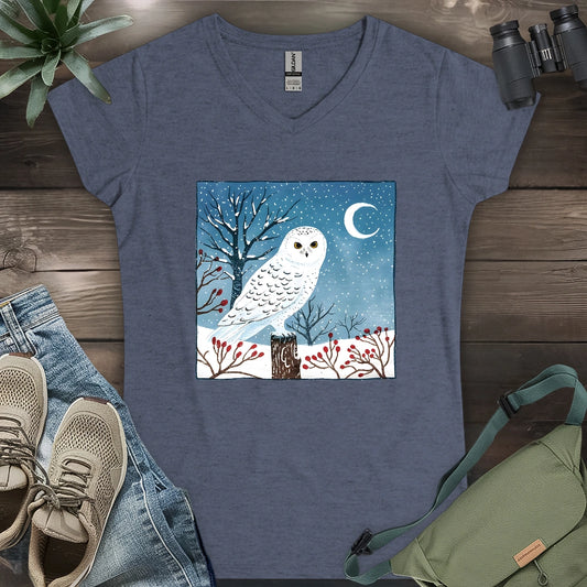 Snowy Owl at Midnight Lady V-neck