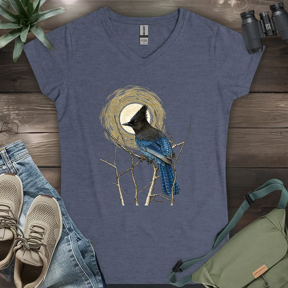 Steller's Jay Under Forest Moonlight Lady V-neck